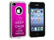 Apple iPhone 4 4S 4G Hot Pink S1091 Rhinestone Crystal Bling Aluminum Plated Hard Case Cover Keep Calm and Love Hippos