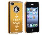Apple iPhone 4 4S 4G Gold S325 Rhinestone Crystal Bling Aluminum Plated Hard Case Cover Keep Calm and Fly On Airplane
