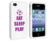 Apple iPhone 4 4S White Rubber Hard Case Snap on 2 piece Purple Eat Sleep Play Soccer