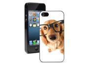 Apple iPhone 4 4S 4G Black 4B445 Hard Back Case Cover Color Cute Funny Dachshund Dog wearing Glasses