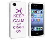 Apple iPhone 4 4S White Rubber Hard Case Snap on 2 piece Purple Keep Calm and Craft On