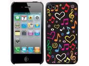 Apple iPhone 4 4S 4G Black 4B56 Hard Back Case Cover Colorful Hearts Music Notes on Black Design