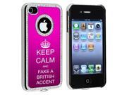 Apple iPhone 4 4S 4G Hot Pink S1640 Rhinestone Crystal Bling Aluminum Plated Hard Case Cover Keep Calm and Fake A British Accent