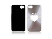 Apple iPhone 4 4S 4G Silver A926 Aluminum Hard Back Case Cover Heart with Ribbon