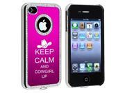 Apple iPhone 4 4S 4G Hot Pink S288 Rhinestone Crystal Bling Aluminum Plated Hard Case Cover Keep Calm and Cowgirl Up