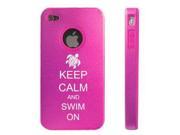 Apple iPhone 4 4S 4 Hot Pink D3120 Aluminum Silicone Case Cover Keep Calm and Swim On Sea Turtle