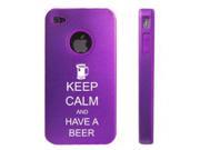 Apple iPhone 4 4S 4G Purple D9280 Aluminum Silicone Case Keep Calm and Have a Beer