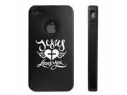 Apple iPhone 4 4S Black D6383 Aluminum Silicone Case Cover Jesus Loves You Heart Cross