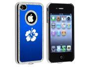 Apple iPhone 4 4S 4G Blue S1021 Rhinestone Crystal Bling Aluminum Plated Hard Case Cover Hibiscus Flower