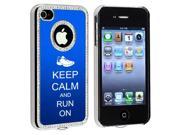 Apple iPhone 4 4S 4G Blue S1120 Rhinestone Crystal Bling Aluminum Plated Hard Case Cover Keep Calm and Run On