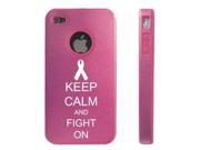 Apple iPhone 4 4S 4 Pink D2620 Aluminum Silicone Case Cover Keep Calm and Fight On Awareness Ribbon