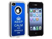 Apple iPhone 4 4S 4G Blue S1138 Rhinestone Crystal Bling Aluminum Plated Hard Case Cover Keep Calm and Sparkle On