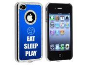 Apple iPhone 4 4S 4G Blue S151 Rhinestone Crystal Bling Aluminum Plated Hard Case Cover Eat Sleep Play Volleyball