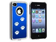 Apple iPhone 4 4S 4G Blue S1516 Rhinestone Crystal Bling Aluminum Plated Hard Case Cover Paw Prints Walking