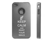 Apple iPhone 4 4S Silver D4180 Aluminum Silicone Case Cover Keep Calm and Paint Your Nails