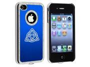 Apple iPhone 4 4S 4G Blue S1318 Rhinestone Crystal Bling Aluminum Plated Hard Case Cover Triquetra Symbol Celtic Knot