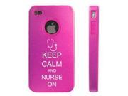 Apple iPhone 4 4S Hot Pink D6262 Aluminum Silicone Case Cover Keep Calm and Nurse On Stethoscope