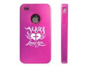Apple iPhone 4 4S Hot Pink D6388 Aluminum Silicone Case Cover Jesus Loves You Heart Cross