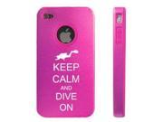 Apple iPhone 4 4S Hot Pink D5965 Aluminum Silicone Case Cover Keep Calm and Dive On Scuba Diver