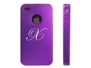 Apple iPhone 4 4S 4 Purple D2531 Aluminum Silicone Case Cover Fancy Letter X