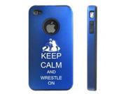 Apple iPhone 4 4S Blue D4508 Aluminum Silicone Case Cover Keep Calm and Wrestle On