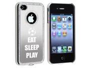 Apple iPhone 4 4S 4G Silver S146 Rhinestone Crystal Bling Aluminum Plated Hard Case Cover Eat Sleep Play Soccer