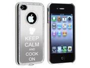 Apple iPhone 4 4S 4G Silver S1948 Rhinestone Crystal Bling Aluminum Plated Hard Case Cover Keep Calm and Cook On Chef Hat