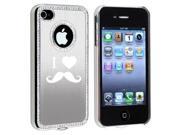 Apple iPhone 4 4S 4G Silver S233 Rhinestone Crystal Bling Aluminum Plated Hard Case Cover I Heart Love Mustache