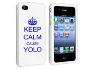 Apple iPhone 4 4S White Rubber Hard Case Snap on 2 piece Blue Keep Calm Cause Yolo