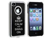 Apple iPhone 4 4S 4G Black S1152 Rhinestone Crystal Bling Aluminum Plated Hard Case Cover Keep Calm and Swag On