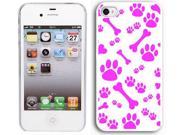 Apple iPhone 4 4S 4G White 4W141 Hard Back Case Cover Color Hot Pink Paw Prints and Bones Design