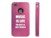 Apple iPhone 4 4S Pink D6740 Aluminum Silicone Case Cover Music is Life