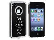 Apple iPhone 4 4S 4G Black S1053 Rhinestone Crystal Bling Aluminum Plated Hard Case Cover Keep Calm and Fly On Butterfly