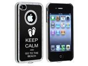 Apple iPhone 4 4S 4G Black S1071 Rhinestone Crystal Bling Aluminum Plated Hard Case Cover Keep Calm and Go To The Beach Sandals