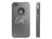 Apple iPhone 4 4S 4 Silver D2482 Aluminum Silicone Case Cover Fancy Letter R