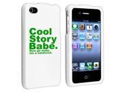 Apple iPhone 4 4S White Rubber Hard Case Snap on 2 piece Green Cool Story Babe