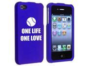 Apple iPhone 4 4S Blue Rubber Hard Case Snap on 2 piece One Life One Love Baseball Softball