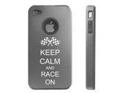 Apple iPhone 4 4S 4 Silver D2887 Aluminum Silicone Case Cover Keep Calm and Race On Checkered Flags