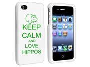 Apple iPhone 4 4S White Rubber Hard Case Snap on 2 piece Green Keep Calm and Love Hippos