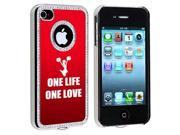 Apple iPhone 4 4S 4G Red S1213 Rhinestone Crystal Bling Aluminum Plated Hard Case Cover One Life One Love Cheer