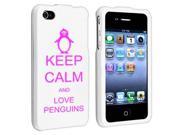 Apple iPhone 4 4S White Rubber Hard Case Snap on 2 piece Hot Pink Keep Calm and Love Penguins