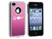 Apple iPhone 4 4S 4G Pink S1248 Rhinestone Crystal Bling Aluminum Plated Hard Case Cover Peace Love Mustache
