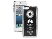 Apple iPhone 5 Black 5S1163 Rhinestone Crystal Bling Aluminum Plated Hard Case Cover Keep Calm and Fight On Boxing Gloves