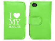 Green Apple iPhone 4 4S 4G LP129 Leather Wallet Case Cover I Love My Marine
