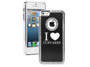 Apple iPhone 5 Black 5S2265 Rhinestone Crystal Bling Aluminum Plated Hard Case Cover I Love Cupcakes