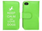 White Apple iPhone 4 4S 4G LP448 Leather Wallet Case Cover Green Keep Calm and Love Dogs