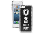 Apple iPhone 5 Black 5S553 Rhinestone Crystal Bling Aluminum Plated Hard Case Cover Eat Sleep Play Baseball Softball
