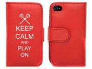 Red Apple iPhone 4 4S 4G LP551 Leather Wallet Case Cover Keep Calm and Play On Lacrosse
