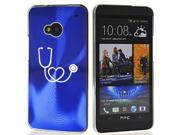 Blue HTC One M7 Aluminum Plated Hard Back Case Cover 7M166 Heart Stethoscope Nurse Doctor