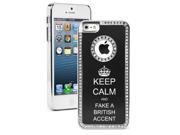 Apple iPhone 5 Black 5S783 Rhinestone Crystal Bling Aluminum Plated Hard Case Cover Keep Calm and Fake A British Accent